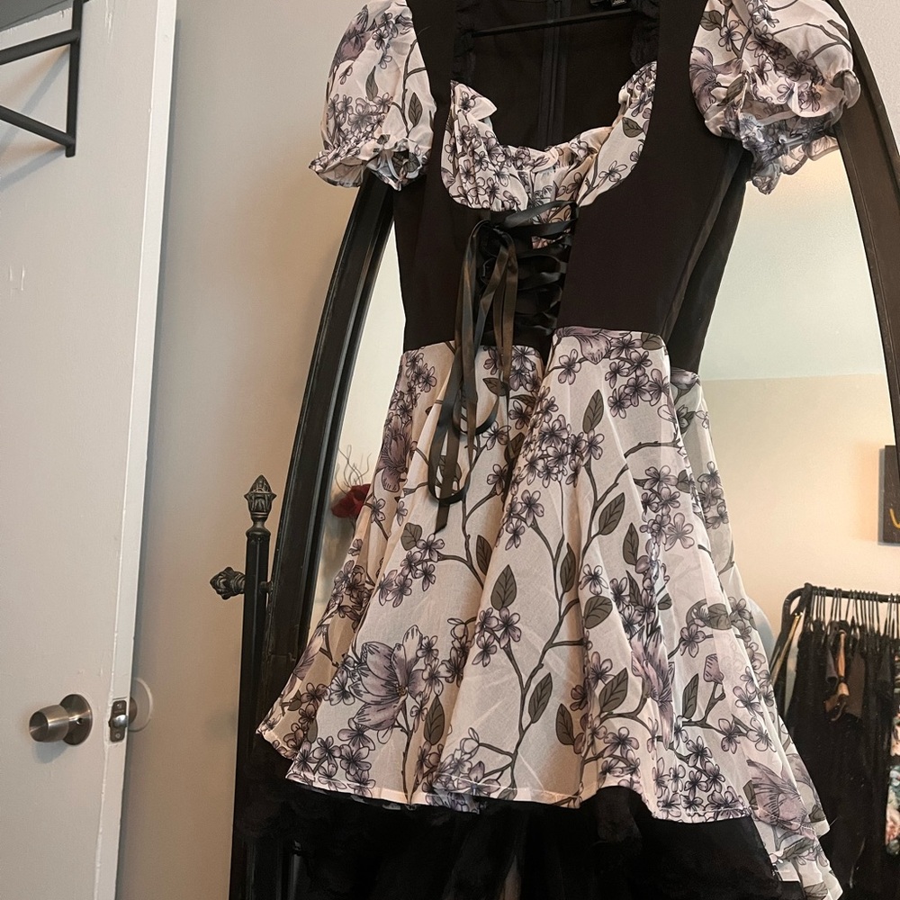 Dolls Kill Black and Purple Puff Sleeve Mini Sundress